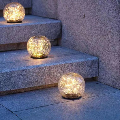 LED Garden Lights in Crackle Glass Design – Solar Ball Lamps for Outdoor Use and Decoration