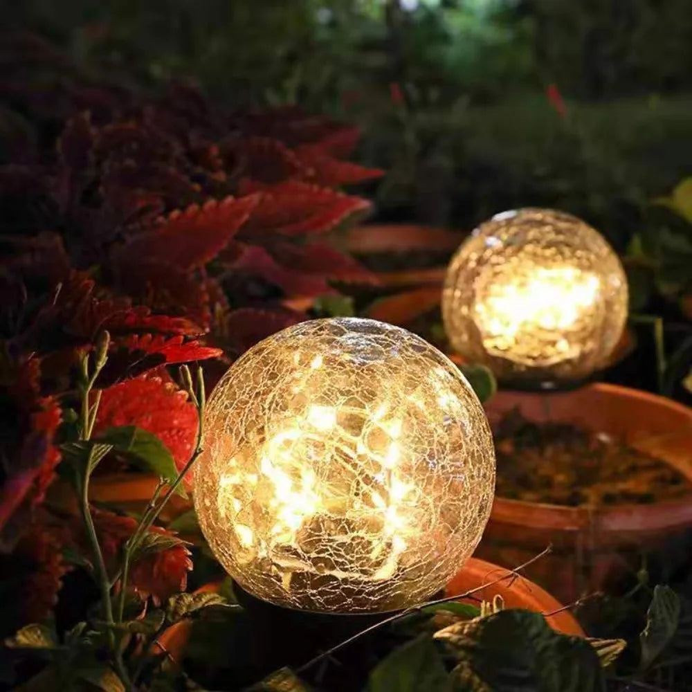 LED Garden Lights in Crackle Glass Design – Solar Ball Lamps for Outdoor Use and Decoration