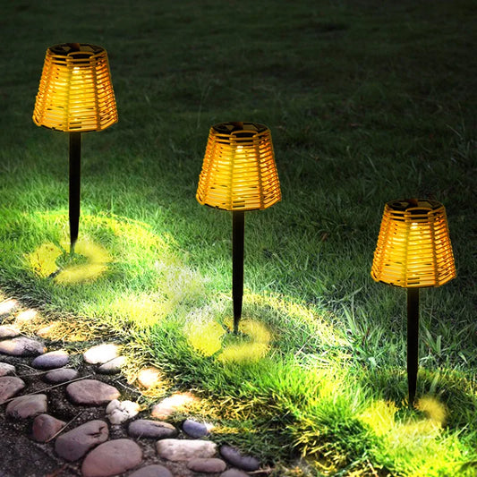 Solar-Powered Rattan Garden Torches – LED Light for Garden, Terrace and Balcony, Weatherproof